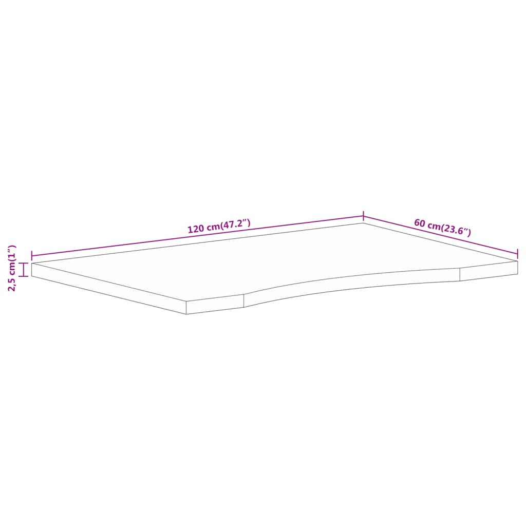 Desk Top with Curve 120x60x2.5 cm Solid Wood Rough Mango