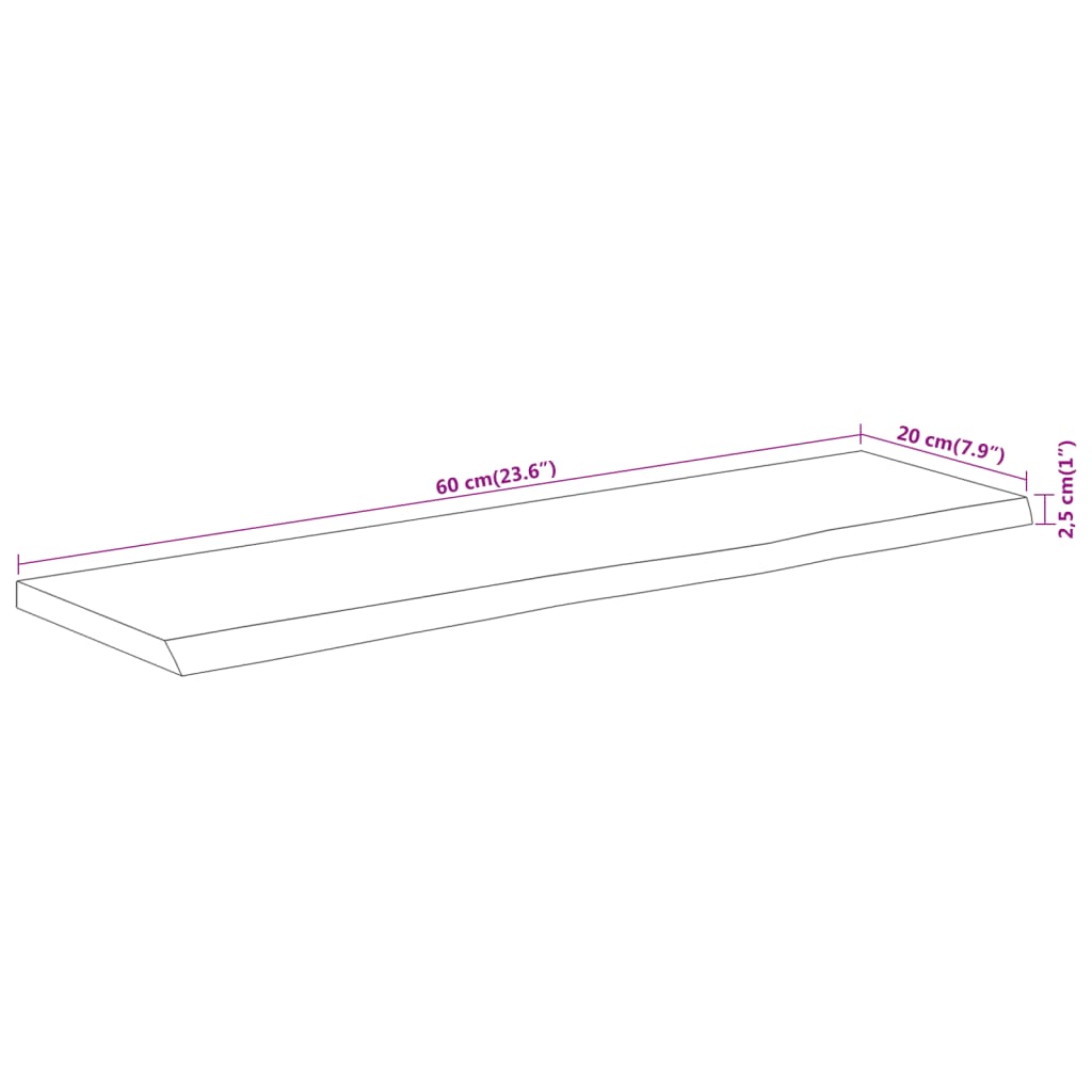 Wall Shelf 60x20x2.5 cm Rectangular Solid Wood Acacia Live Edge