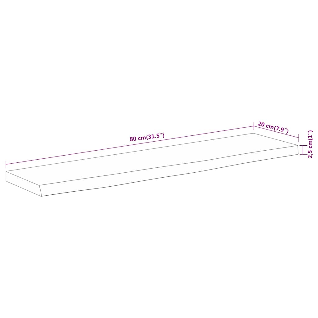 Wall Shelf 80x20x2,5 cm Rectangular Solid Wood Acacia Live Edge