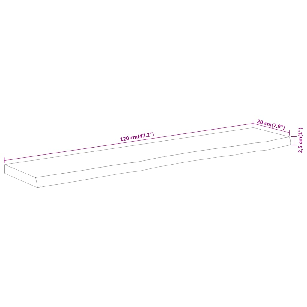 Wall Shelf 120x20x2.5cm Rectangular Solid Wood Acacia Live Edge
