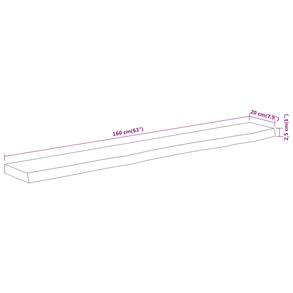Wall Shelf 160x20x2.5cm Rectangular Solid Wood Acacia Live Edge