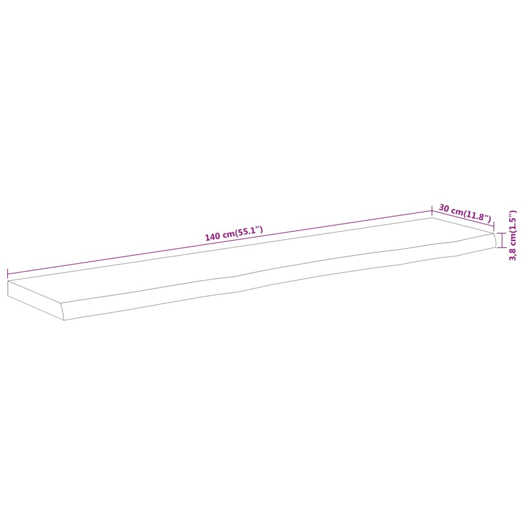 Table Top 140x30x3,8 cm Rectangular Solid Wood Acacia Live Edge