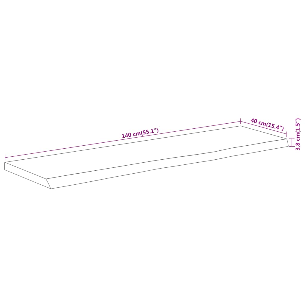 Table Top 140x40x3,8 cm Rectangular Solid Wood Acacia Live Edge