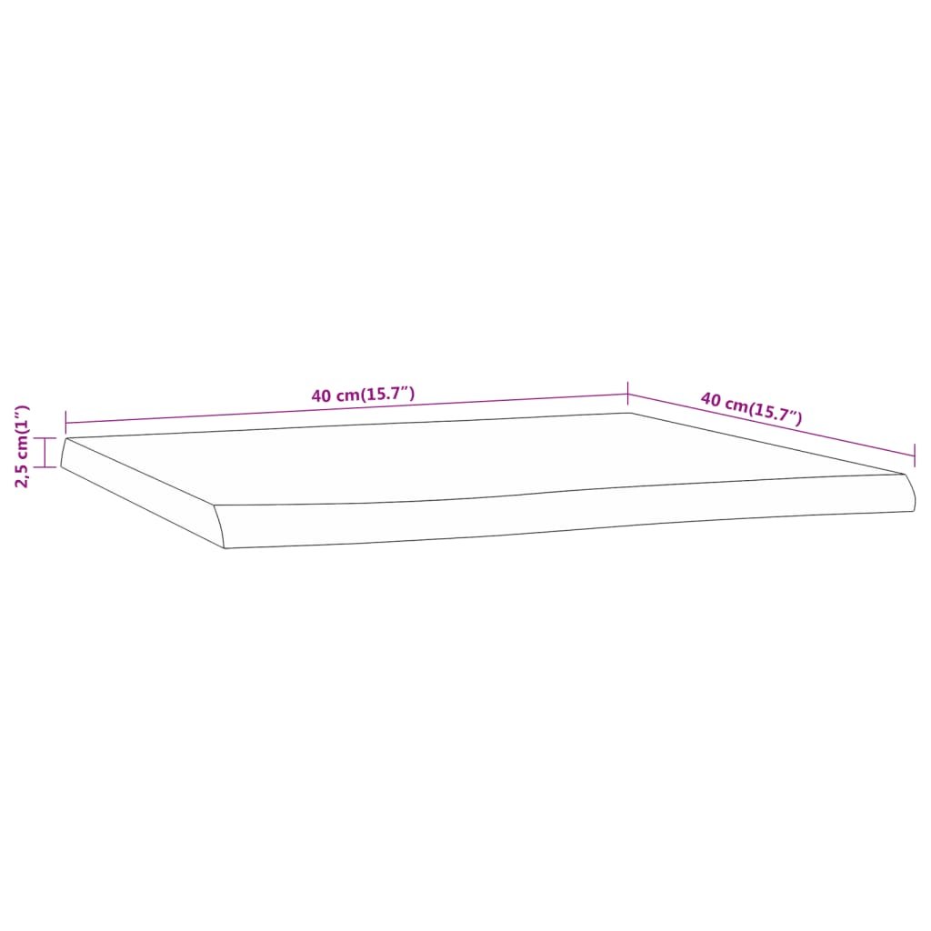 Table Top 40x40x2.5 cm Rectangular Solid Wood Acacia Live Edge