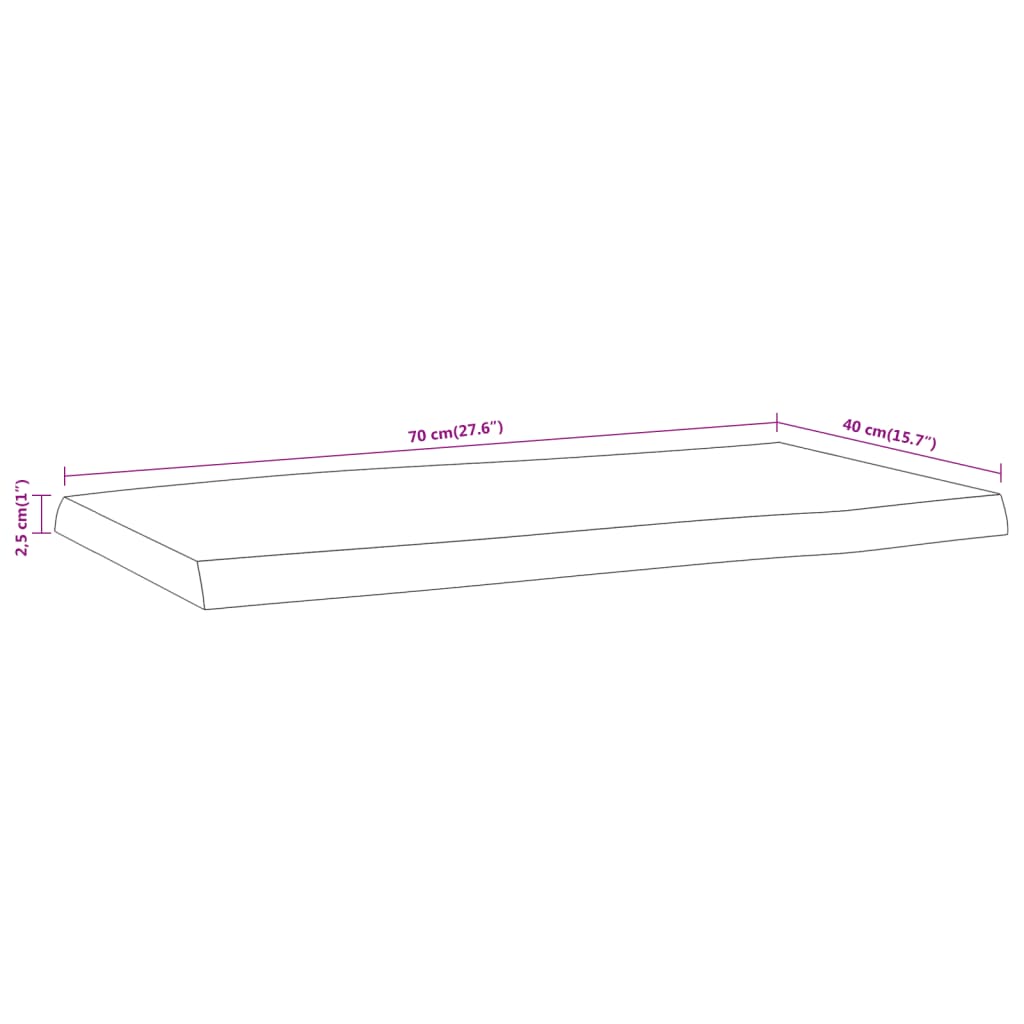 Table Top 70x40x2,5 cm Rectangular Solid Wood Acacia Live Edge