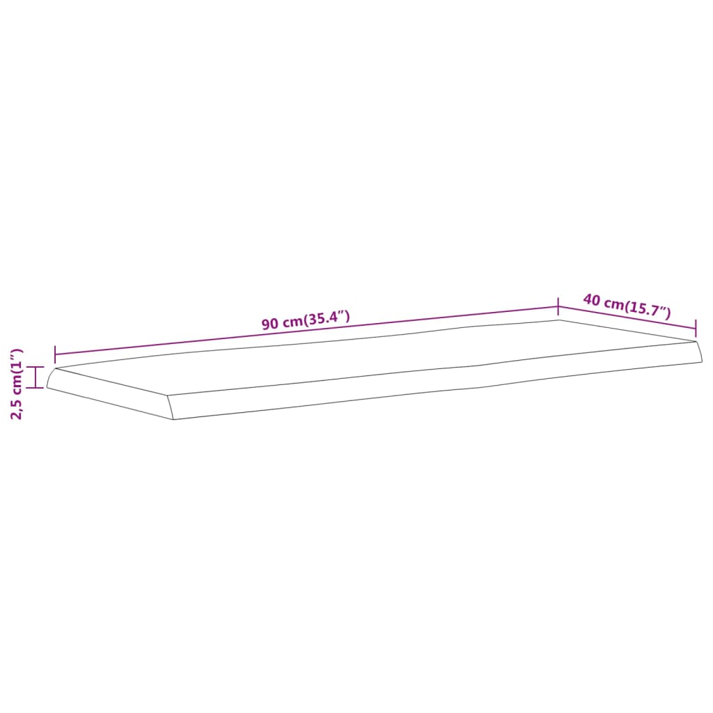 Table Top 90x40x2.5 cm Rectangular Solid Wood Acacia Live Edge