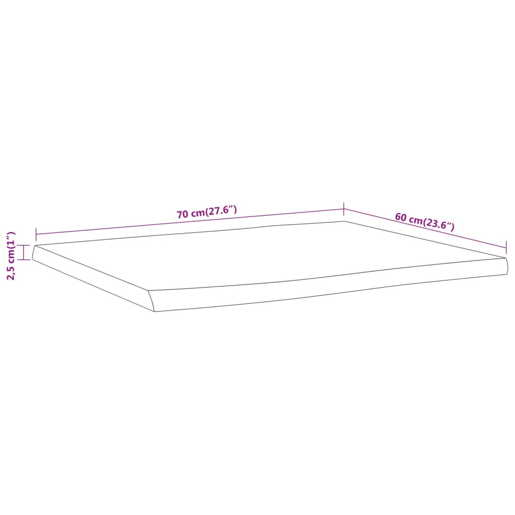 Table Top 70x60x2.5 cm Rectangular Solid Wood Acacia Live Edge