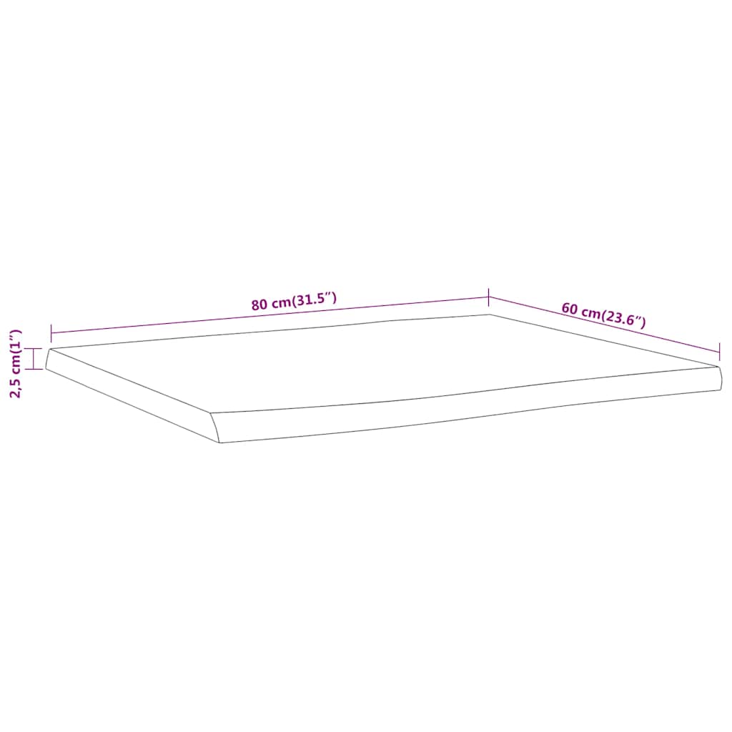 Table Top 80x60x2,5 cm Rectangular Solid Wood Acacia Live Edge