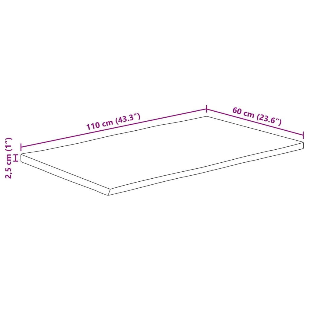Table Top 110x60x2.5 cm Rectangular Solid Wood Acacia Live Edge