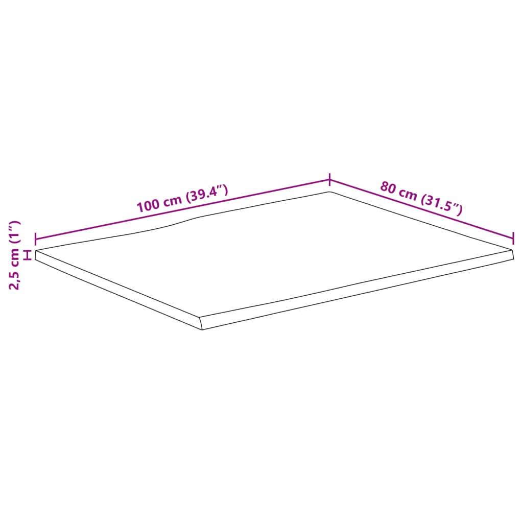 Table Top 100x80x2.5 cm Rectangular Solid Wood Acacia Live Edge