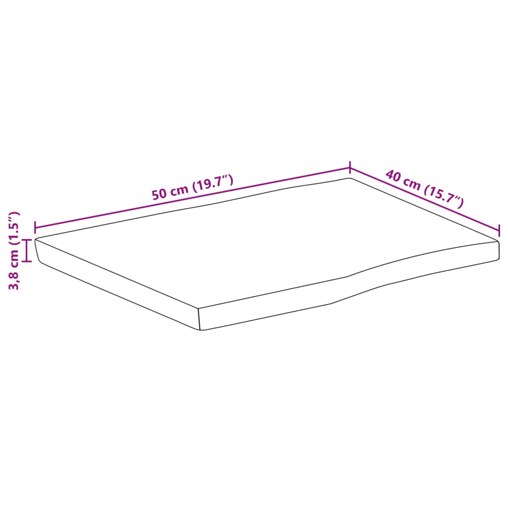 Table Top 50x40x3.8 cm Rectangular Solid Wood Acacia Live Edge