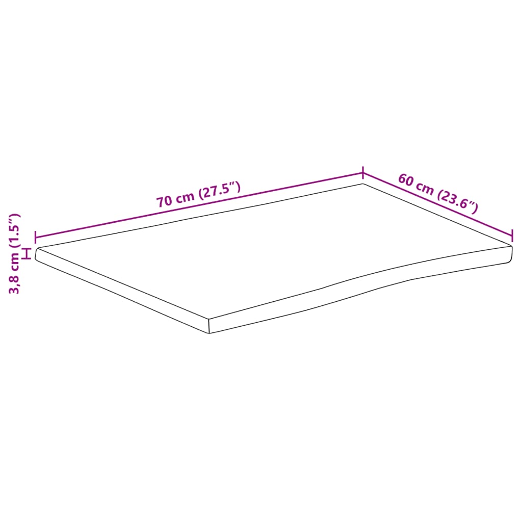 Table Top 70x60x3.8 cm Rectangular Solid Wood Acacia Live Edge
