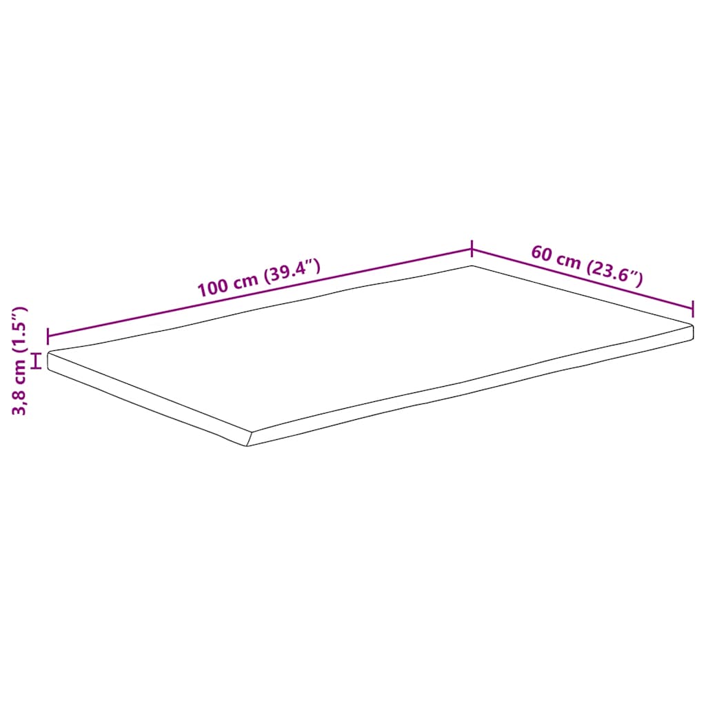 Table Top 100x60x3.8 cm Rectangular Solid Wood Acacia Live Edge