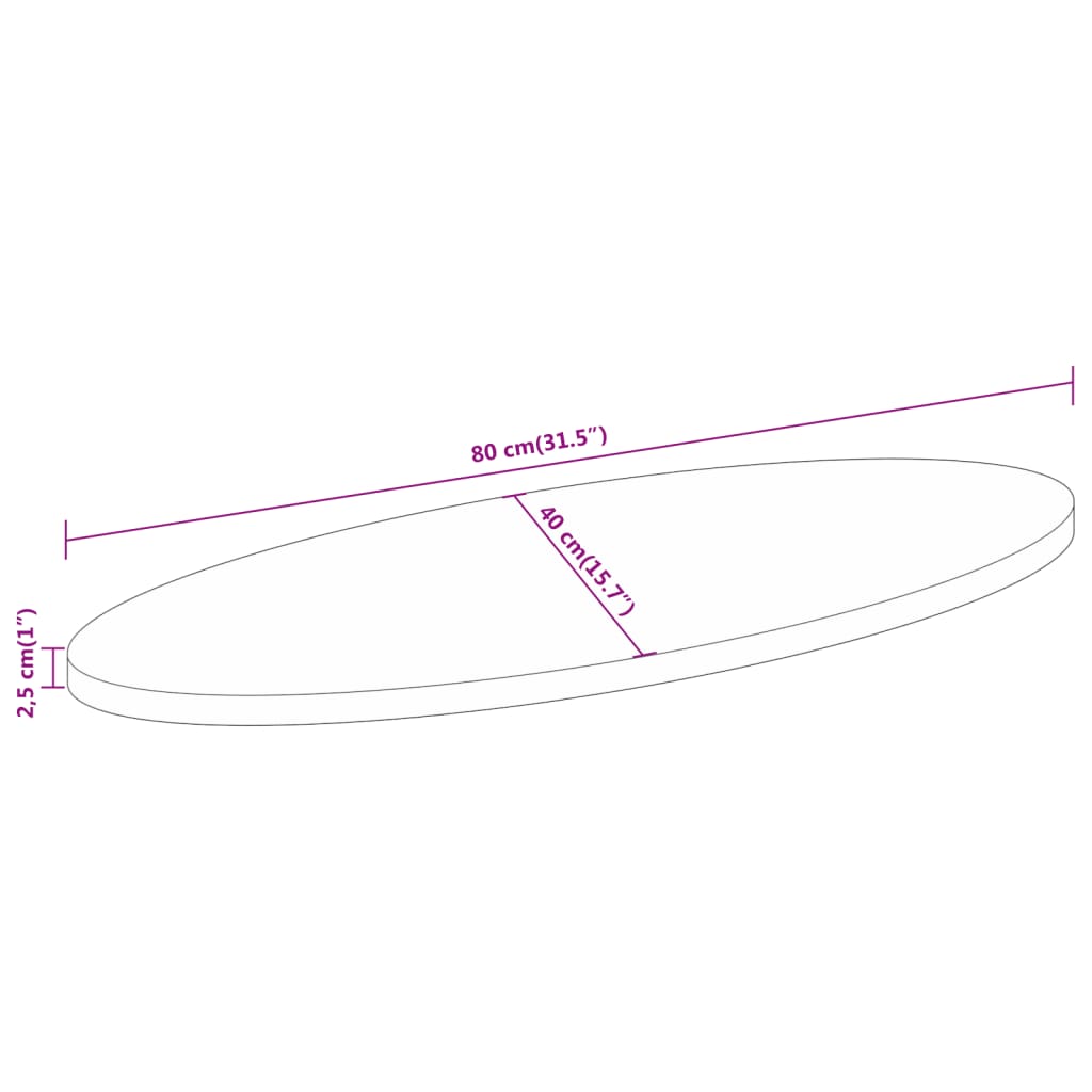 Table Top 80x40x2.5 cm Oval Solid Wood Acacia
