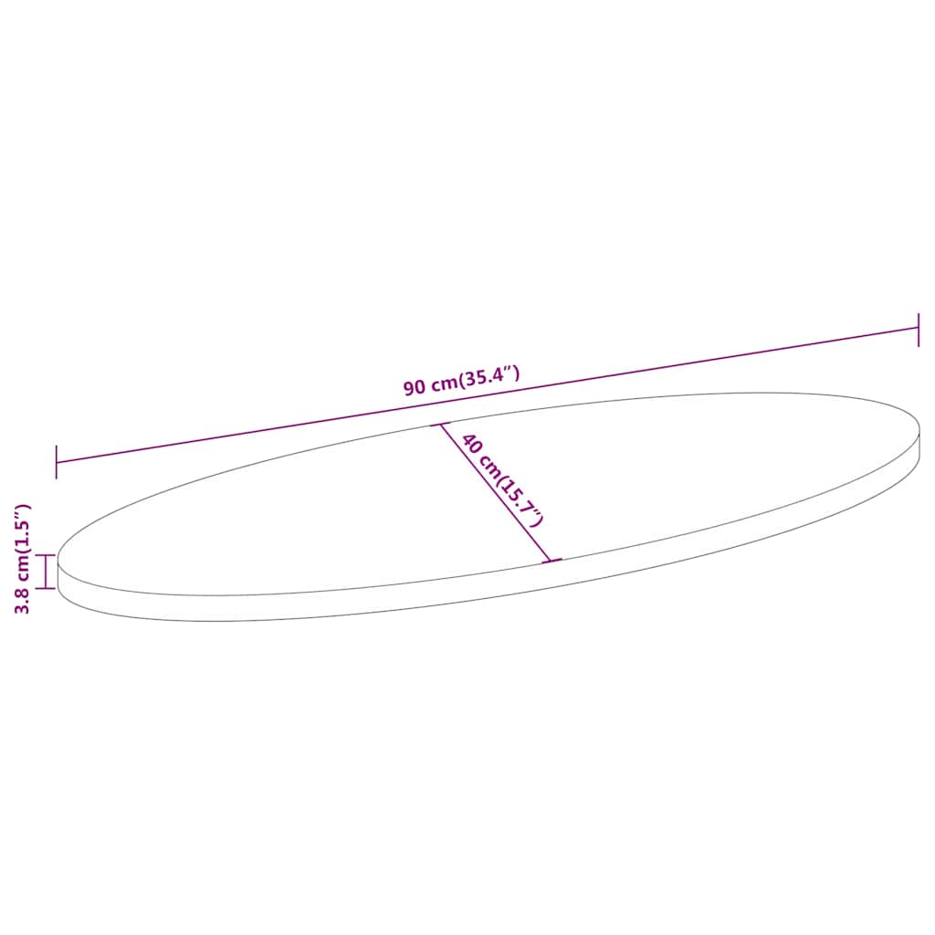 Table Top 90x40x3.8 cm Oval Solid Wood Acacia