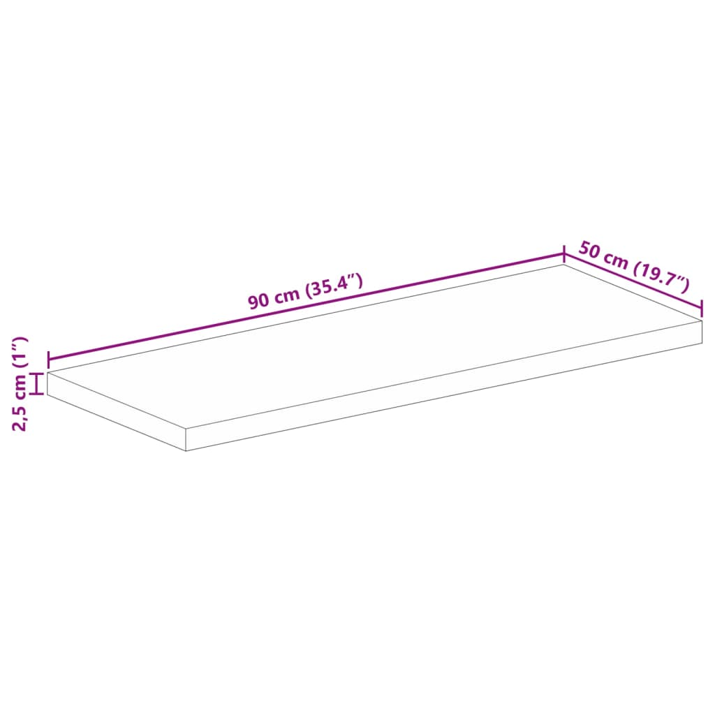 Table Top 90x50x2.5 cm Rectangular Solid Wood Acacia