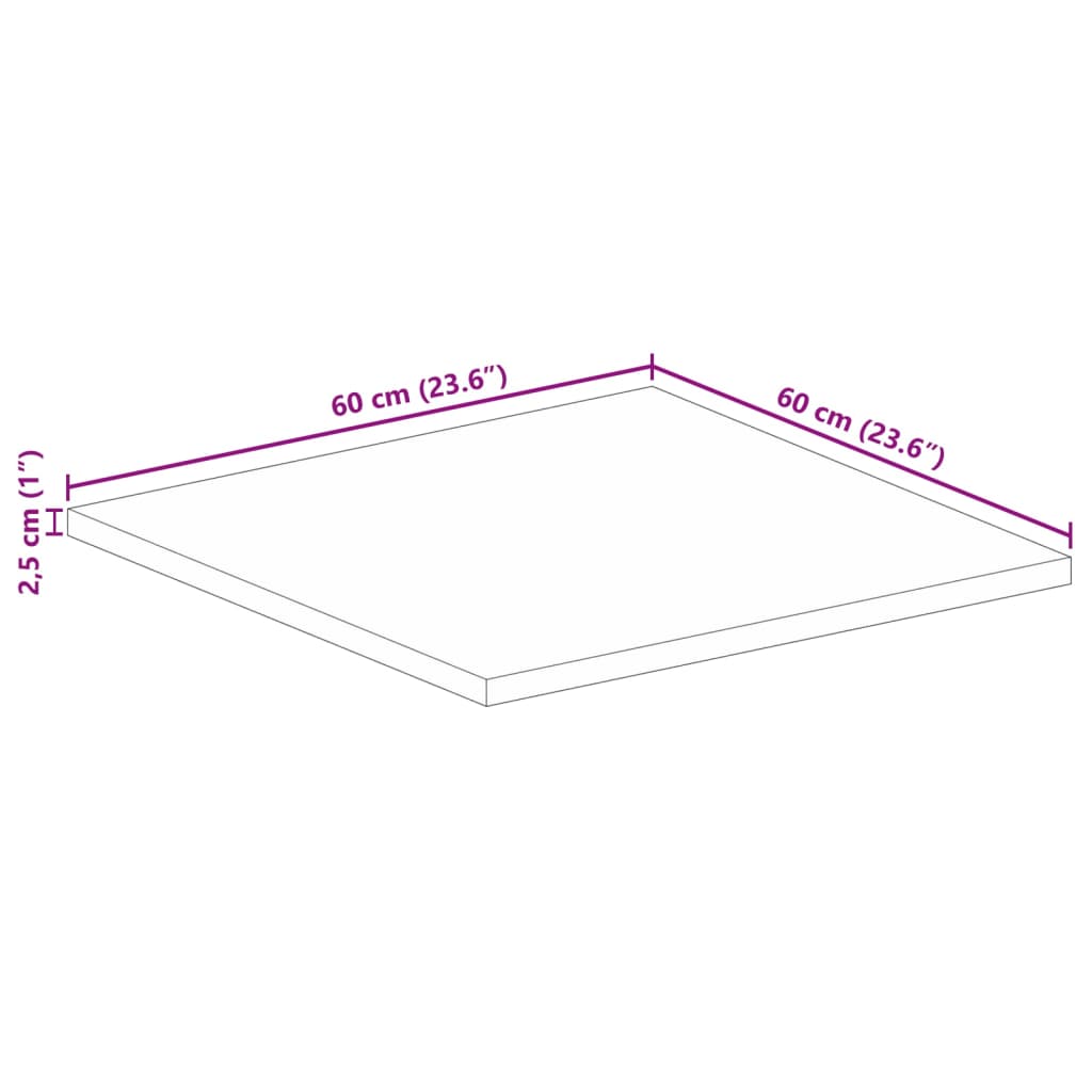 Table Top 60x60x2.5 cm Square Solid Wood Acacia