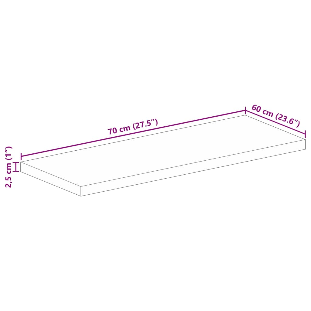Table Top 70x60x2.5 cm Rectangular Solid Wood Acacia