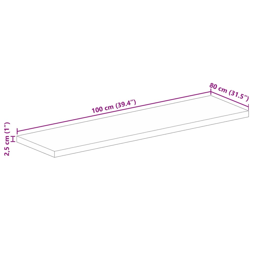 Table Top 100x80x2.5 cm Rectangular Solid Wood Acacia
