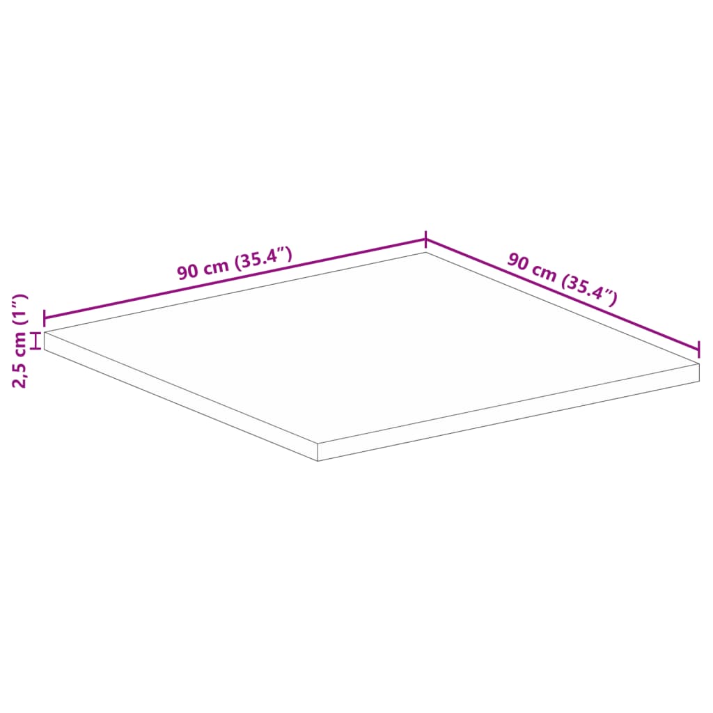 Table Top 90x90x2.5 cm Square Solid Wood Acacia