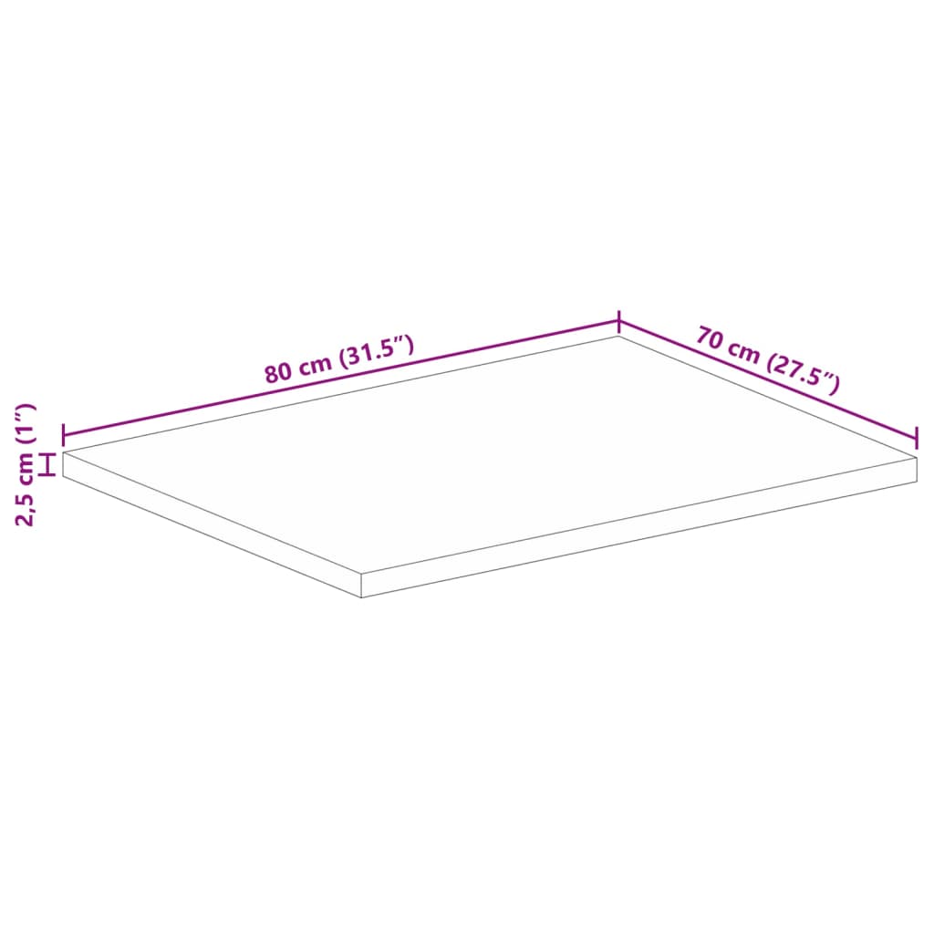 Table Top 80x70x2.5 cm Rectangular Solid Wood Reclaimed