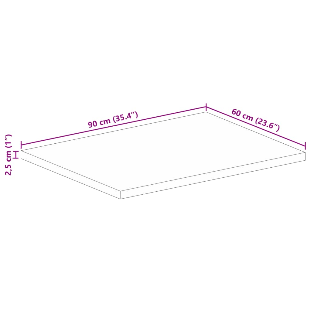 Table Top 90x60x2.5 cm Rectangular Solid Wood Rough Mango