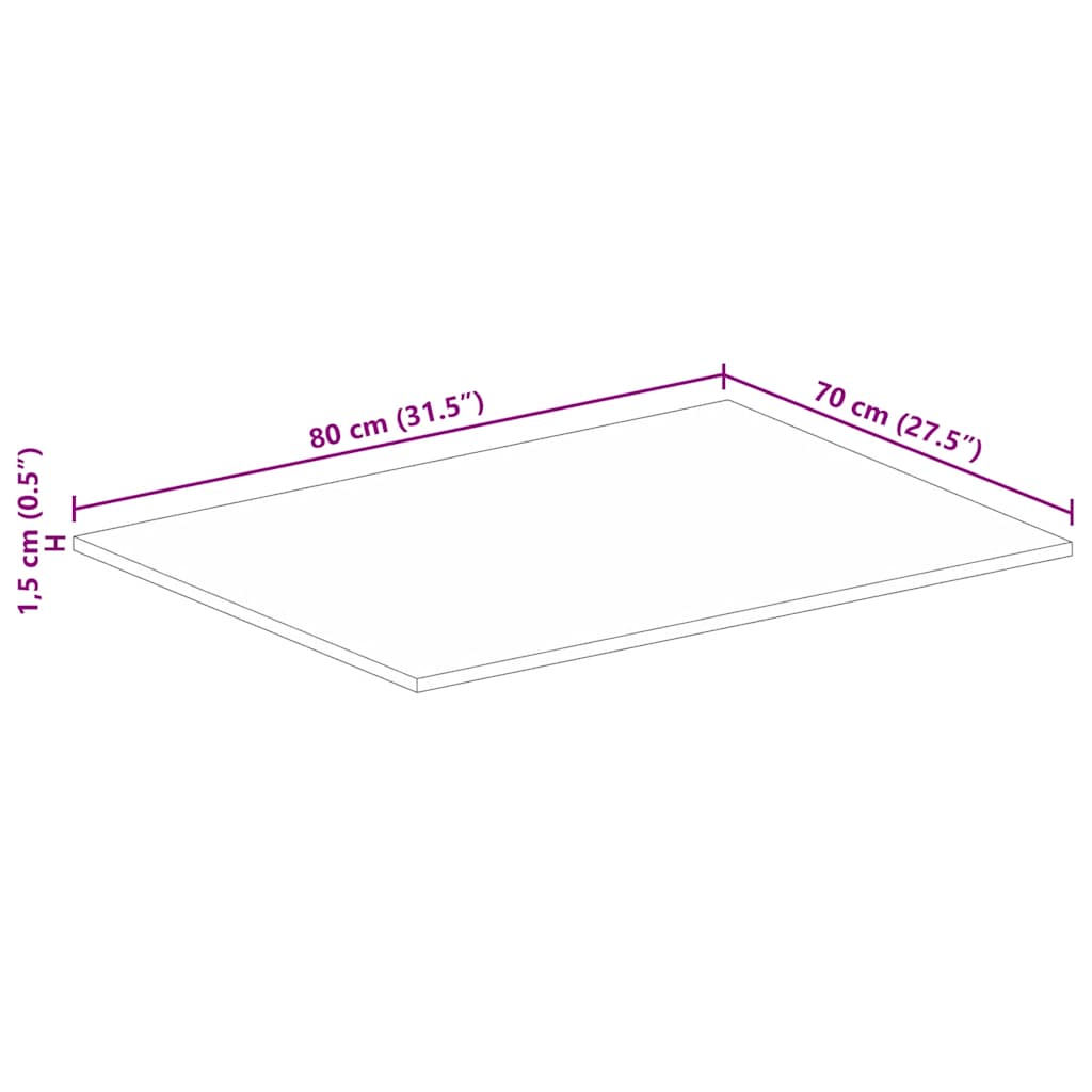 Table Top 80x70x1.5 cm Rectangular Solid Wood Rough Mango
