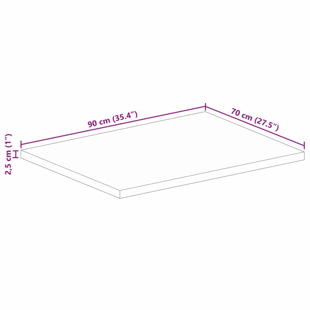 Table Top 90x70x2,5 cm Rectangular Solid Wood Rough Mango