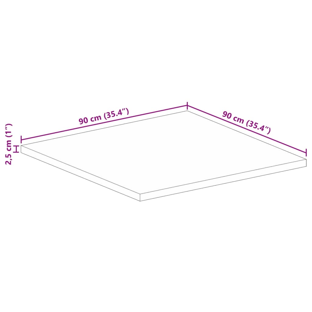 Table Top 90x90x2.5 cm Square Solid Wood Rough Mango