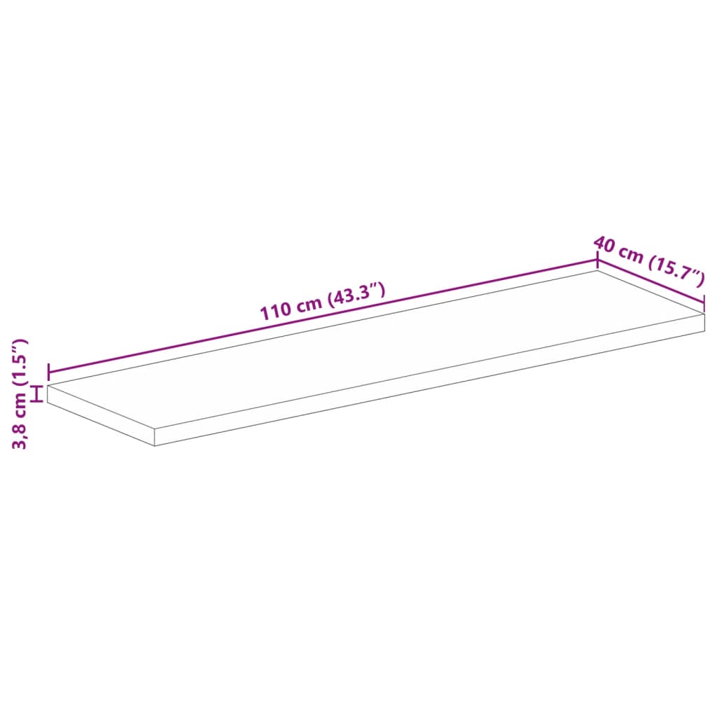 Table Top 110x40x3.8 cm Rectangular Solid Wood Rough Mango