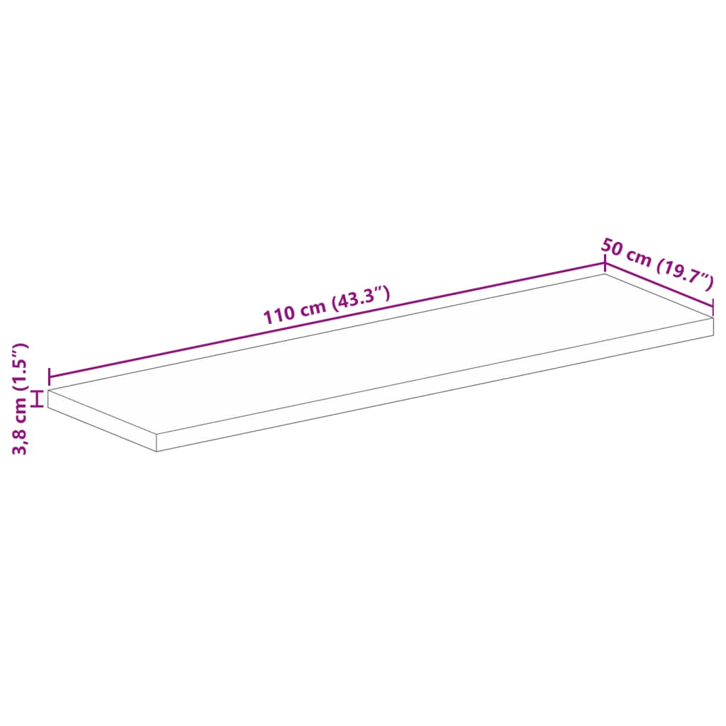 Table Top 110x50x3.8 cm Rectangular Solid Wood Rough Mango