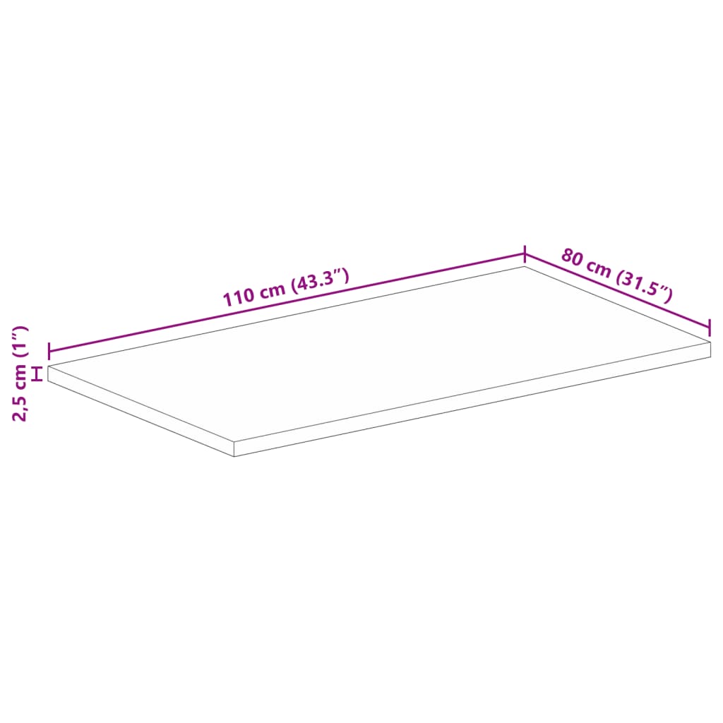 Table Top 110x80x2.5 cm Rectangular Solid Wood Mango