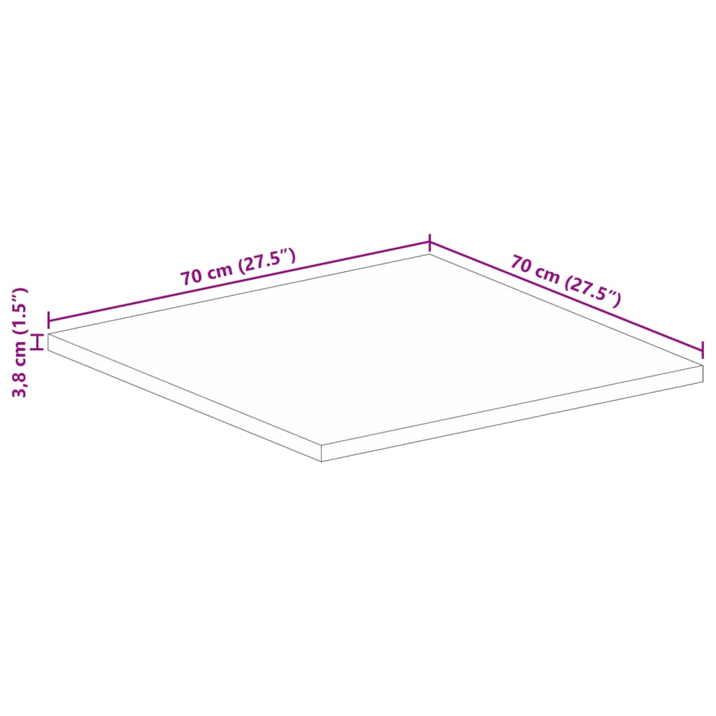 Table Top 70x70x3.8 cm Square Solid Wood Mango