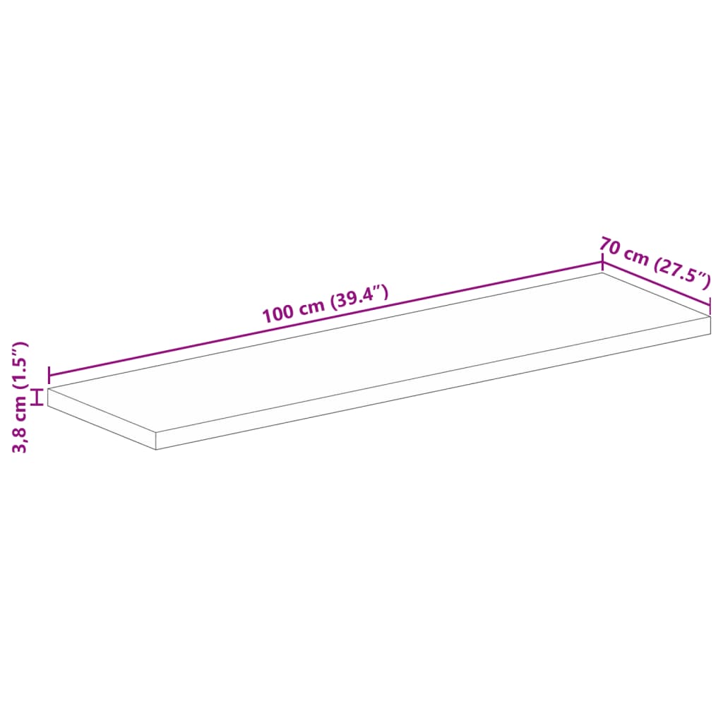 Table Top 100x70x3.8 cm Rectangular Solid Wood Mango