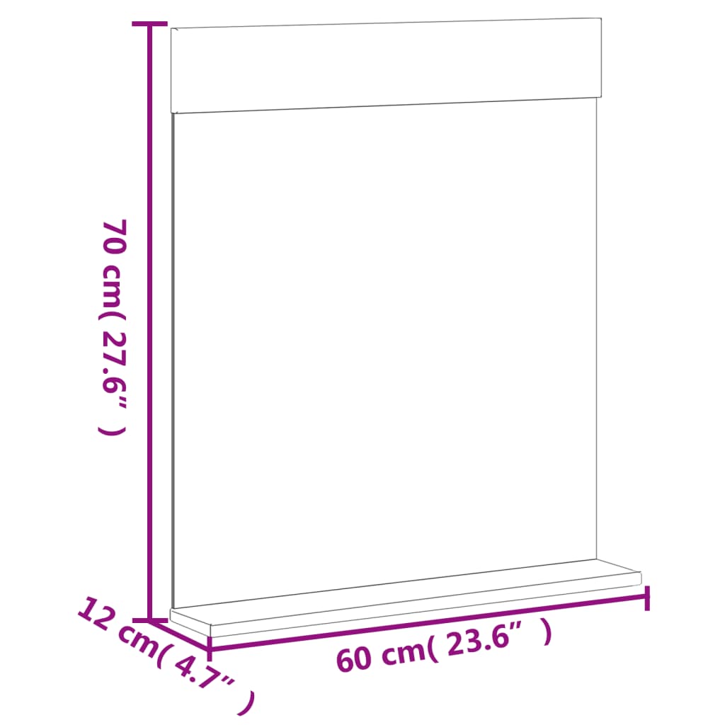 Bathroom Mirror with Shelf BERG White 60x12x70 cm Solid Wood