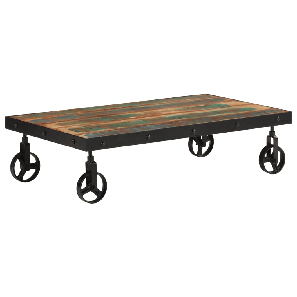 Coffee Table with Wheels Solid Reclaimed Wood 100x55x26 cm