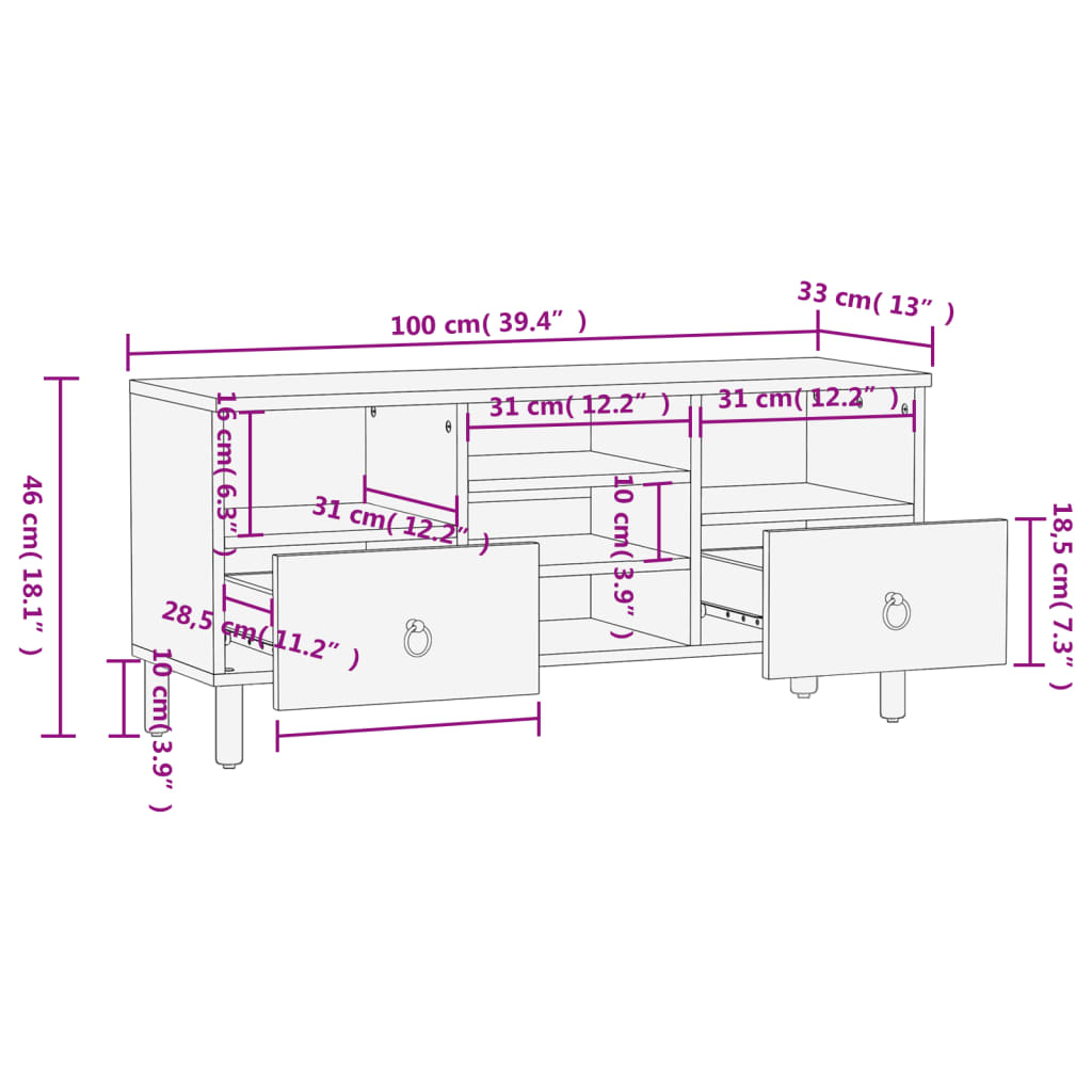 TV Cabinet 100x33x46 cm Solid Wood Mango