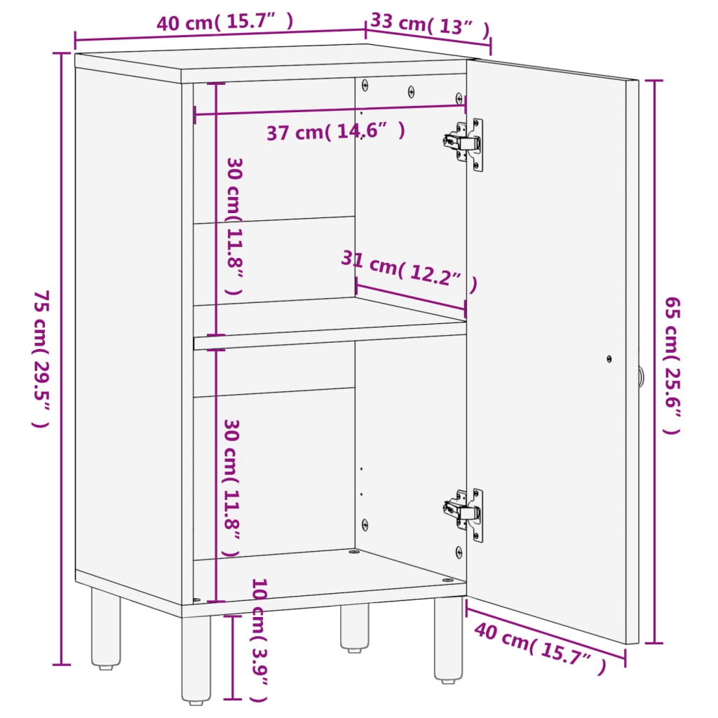 Side Cabinet 40x33x75 cm Solid Wood Mango