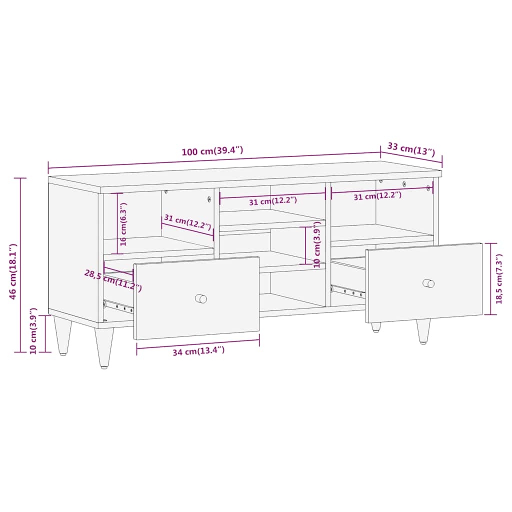 TV Cabinet | Natural wood | Solid mango wood, engineered wood | Medium