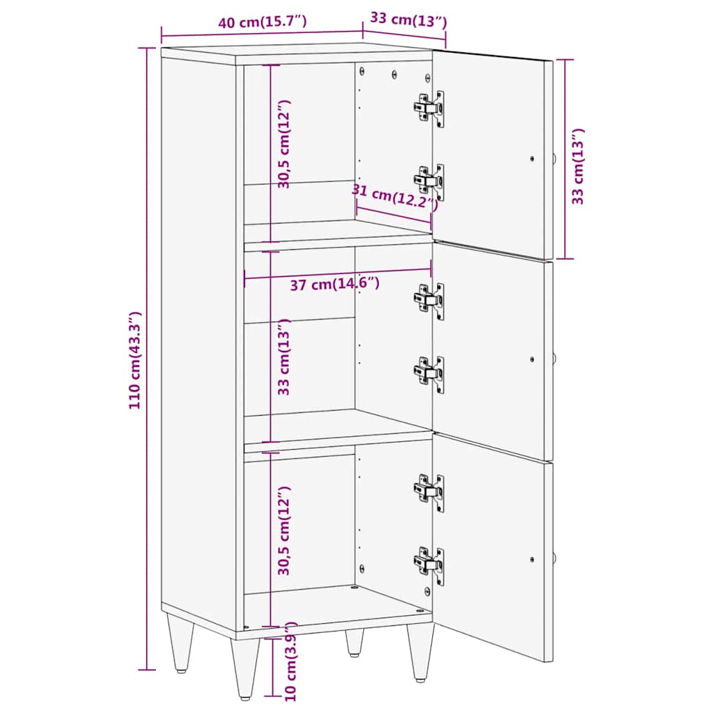 Highboard 40x33x110 cm Solid Wood Mango