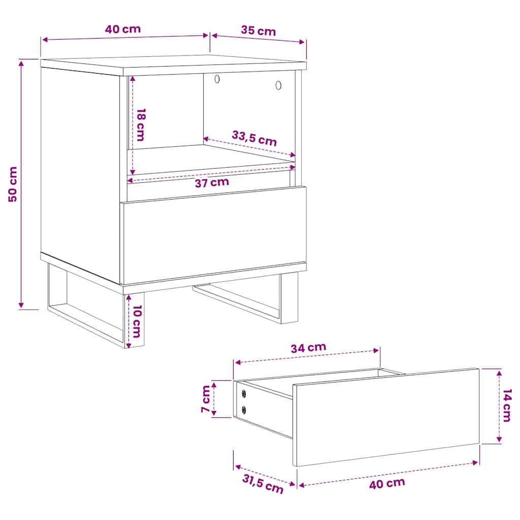Bedside Cabinets 2 pcs Smoked Oak 40x35x50 cm Engineered Wood