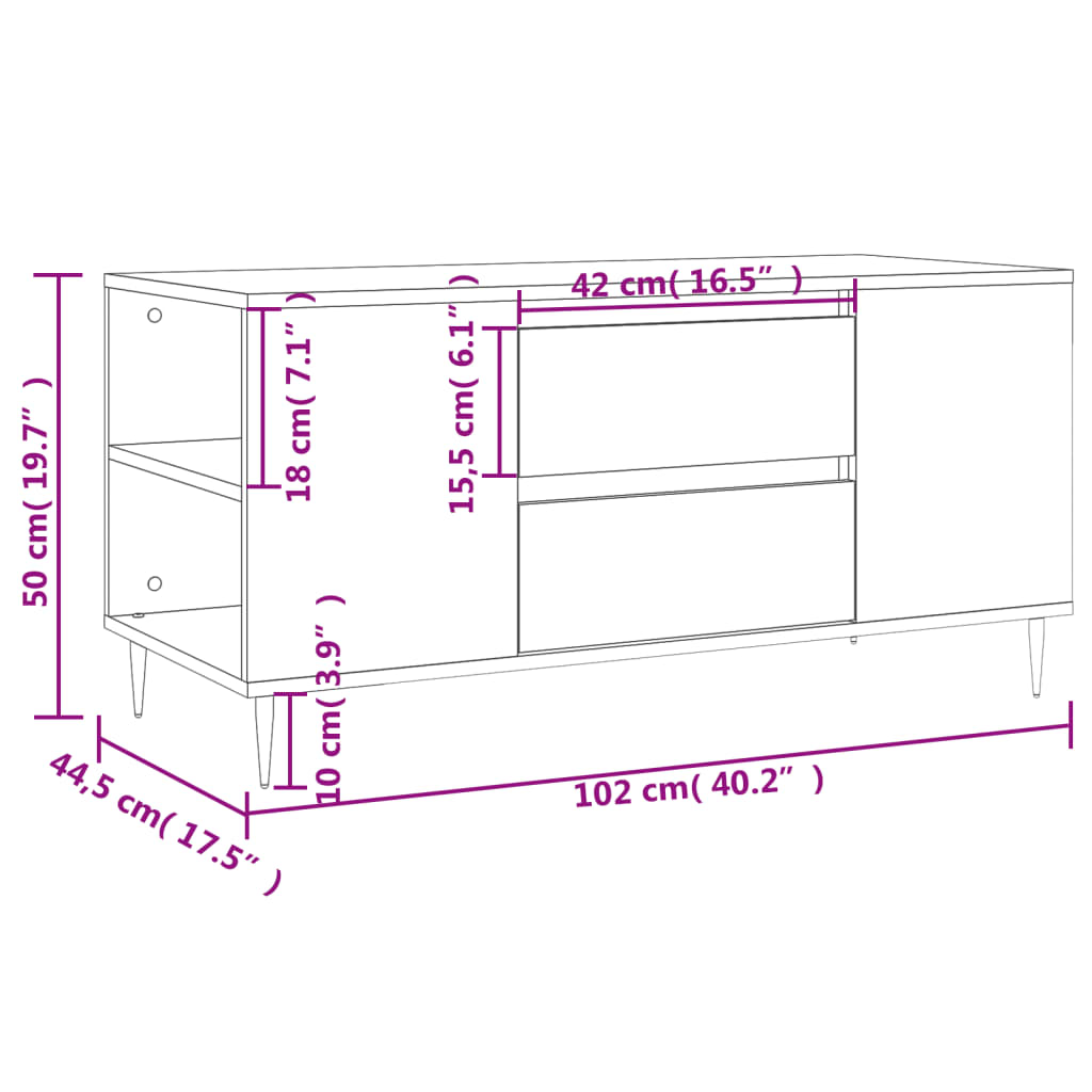 Coffee Table Black 102x44.5x50 cm Engineered Wood
