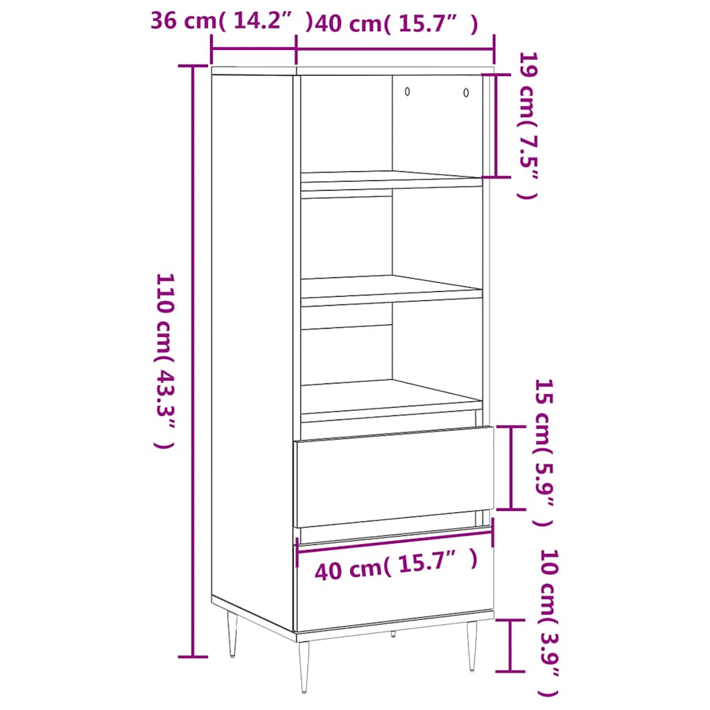 Highboard Concrete Grey 40x36x110 cm Engineered Wood