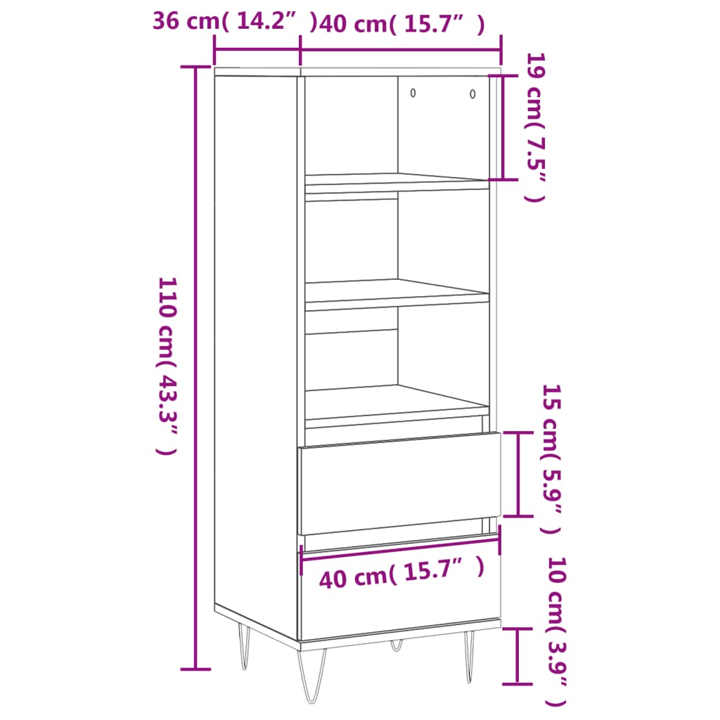 Highboard Sonoma Oak 40x36x110 cm Engineered Wood