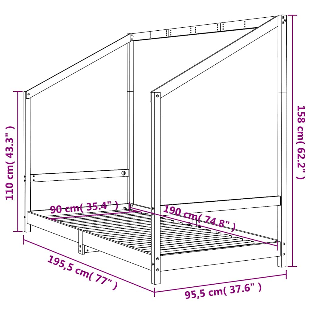 Kids Bed Frame White 90x190 cm Solid Wood Pine