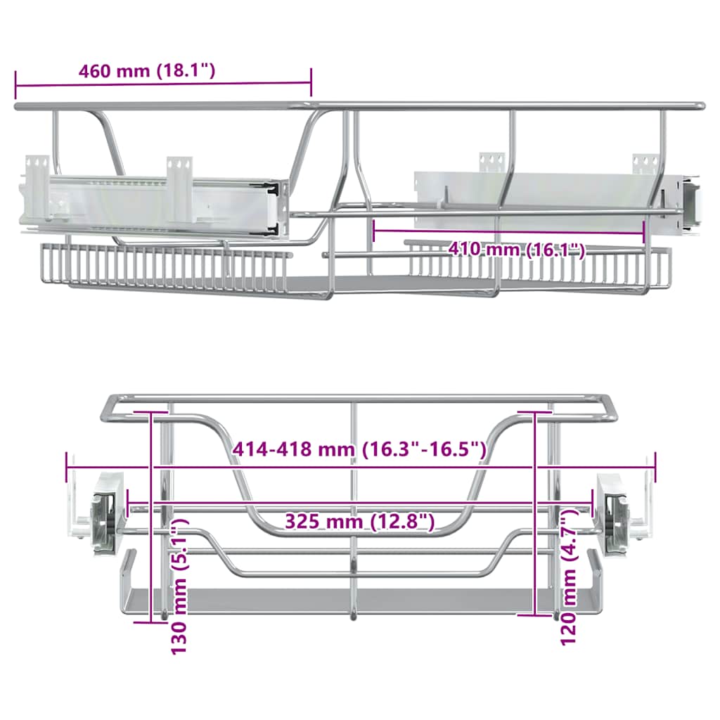 Pull-Out Wire Baskets 2 pcs Silver 45 cm