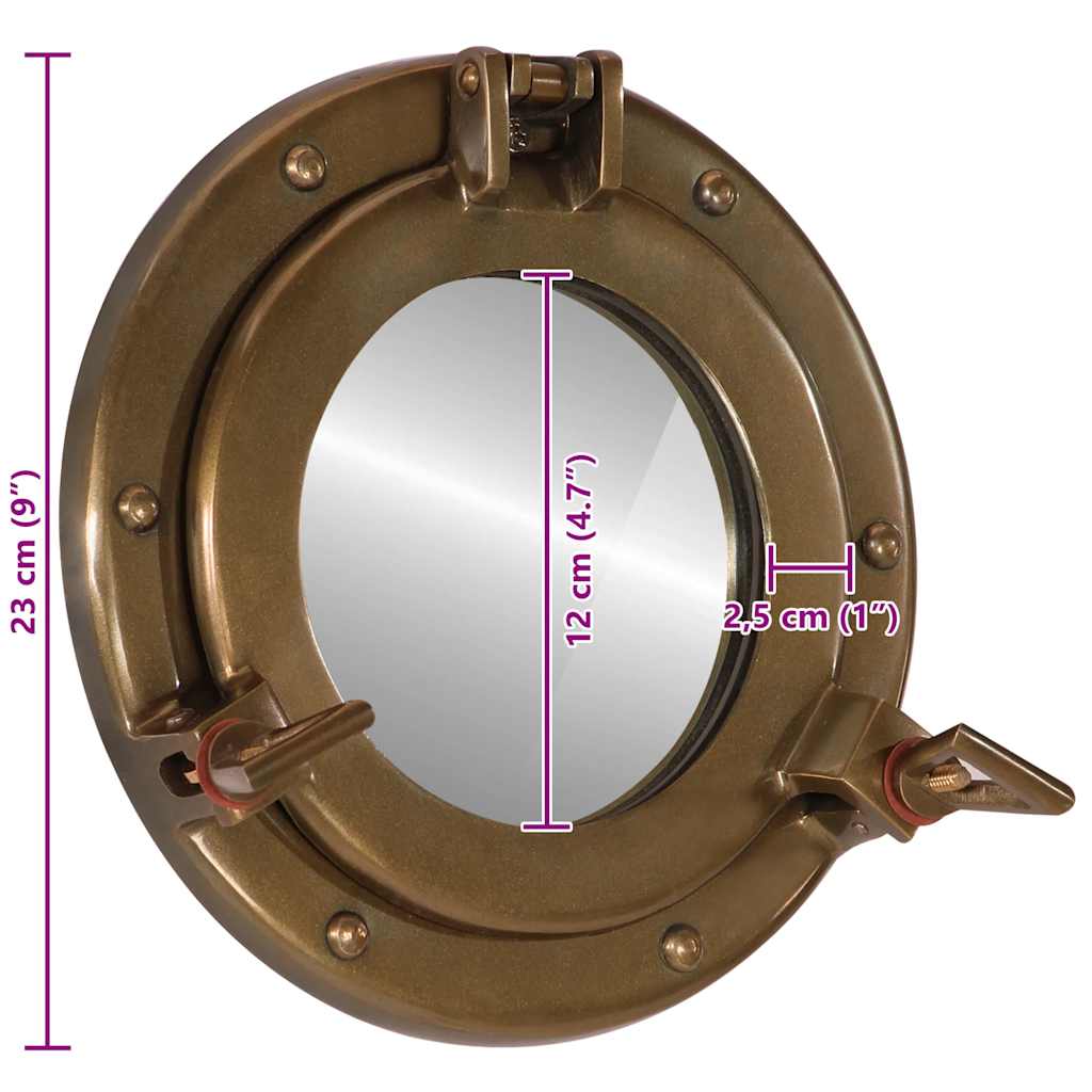 Porthole Mirror Wall Hanging Ø23 cm Aluminium and Glass