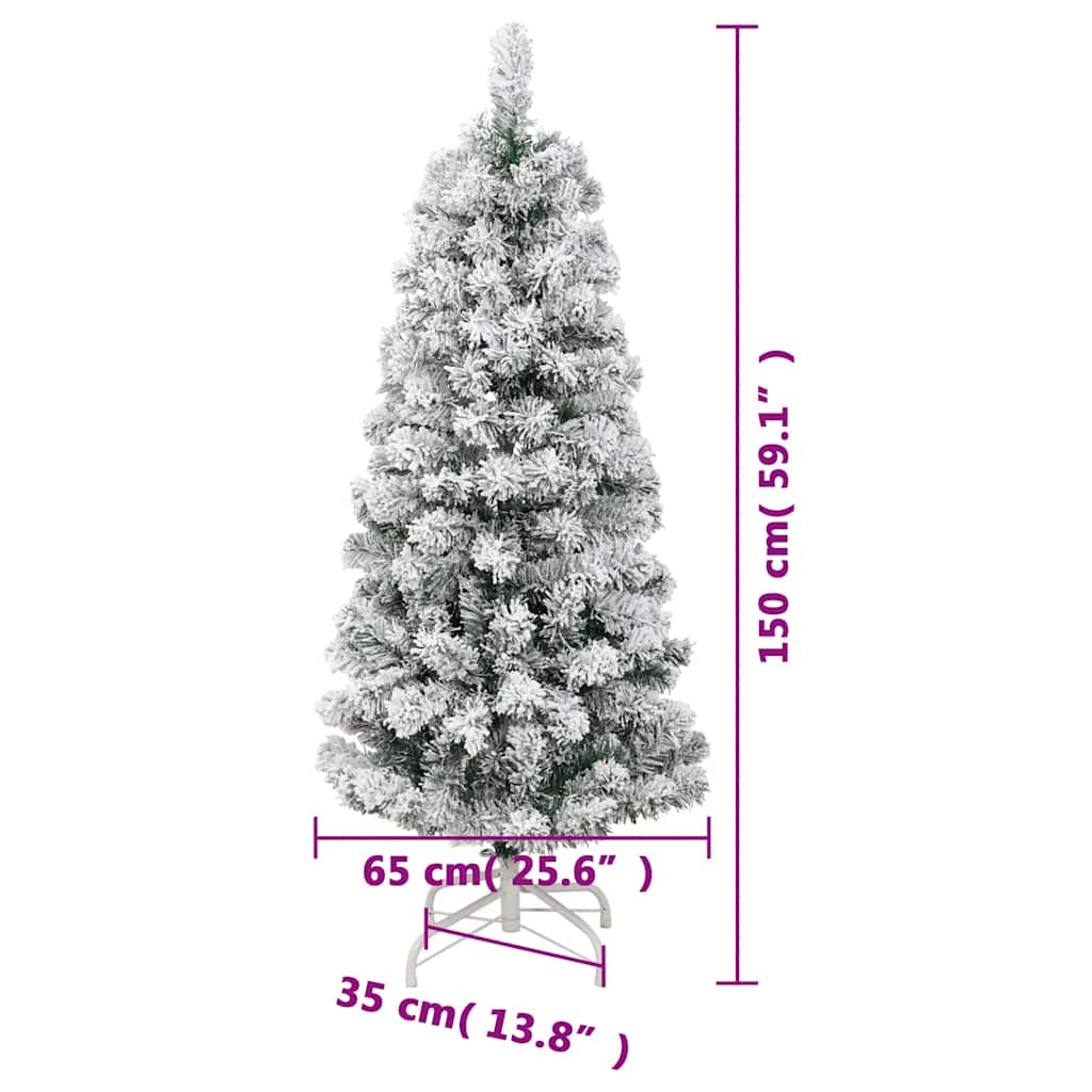 Artificial Hinged Christmas Tree Green and White PVC, Iron 59 in