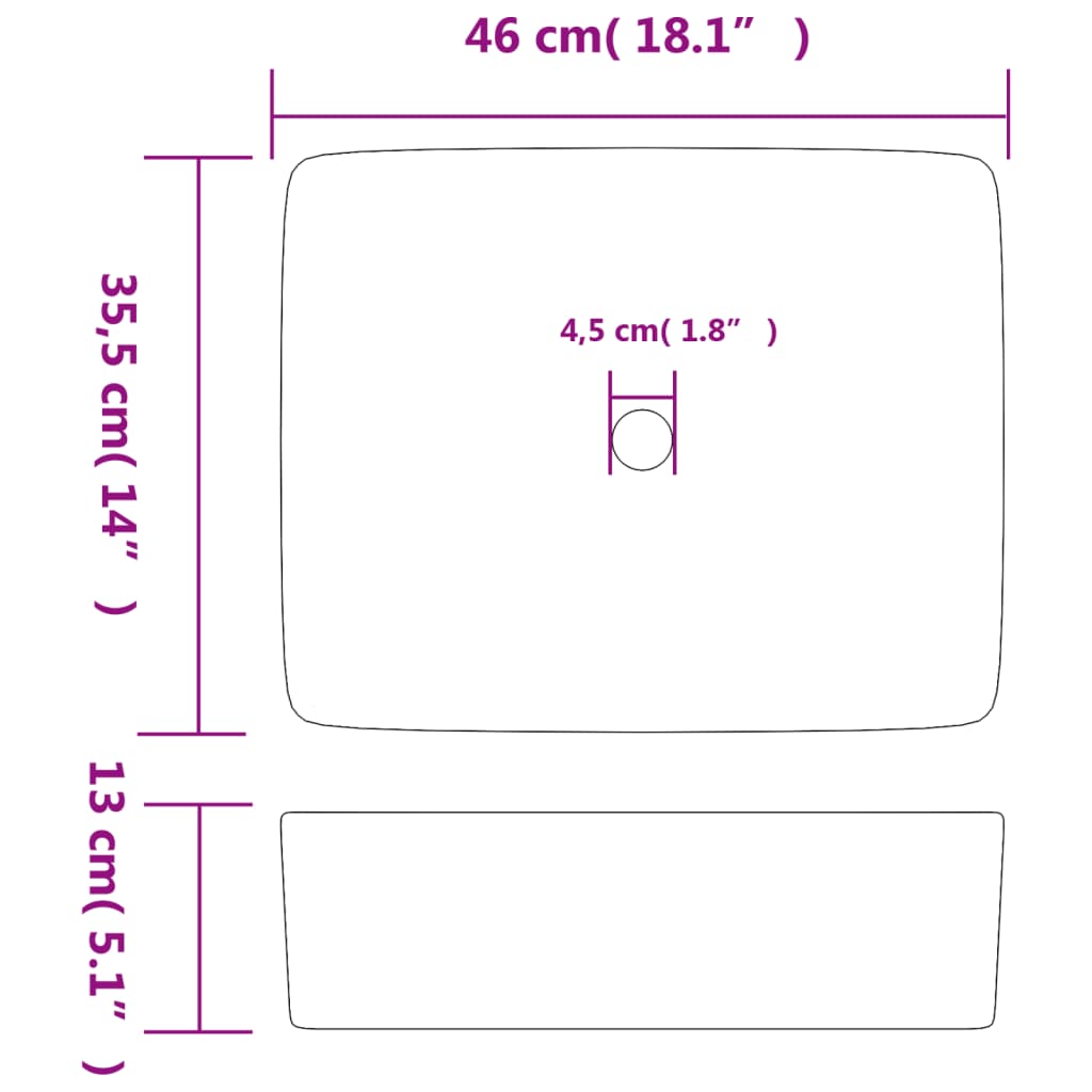 Countertop Basin Black and Brown Rectangular 46x35.5x13 cm Ceramic