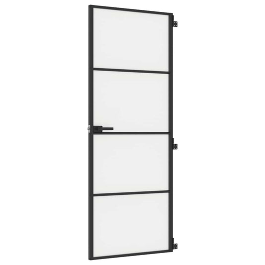 Interior Door Slim Black 76x201.5 cm Tempered Glass and Aluminium